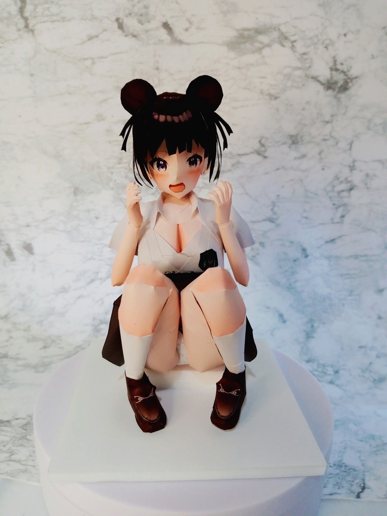 ペーパーフィギュア【展開図】オリジナル美少女フィギュア　あざと可愛いおだんご黒髪ちゃん
