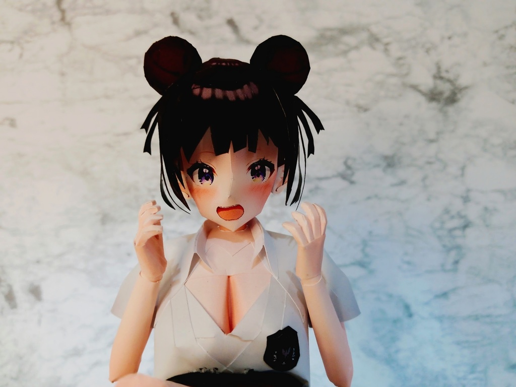ペーパーフィギュア【展開図】オリジナル美少女フィギュア あざと可愛いおだんご黒髪ちゃん
