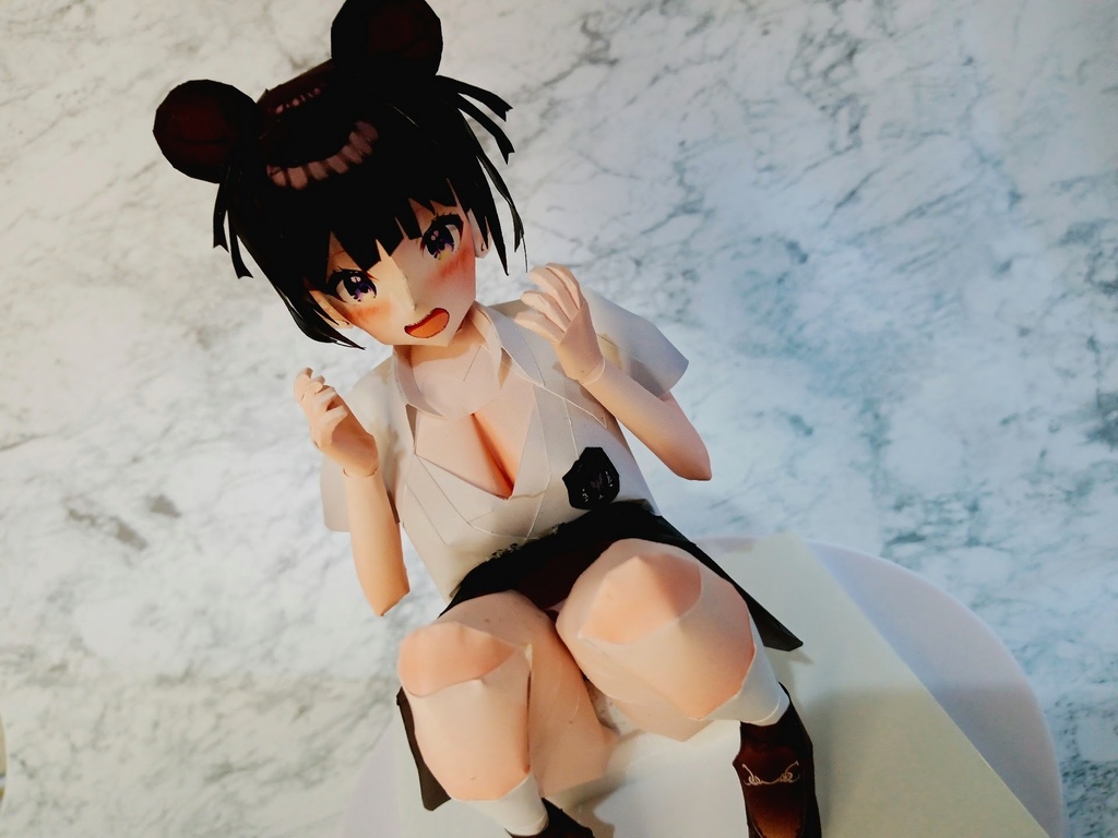 ペーパーフィギュア【展開図】オリジナル美少女フィギュア あざと可愛いおだんご黒髪ちゃん