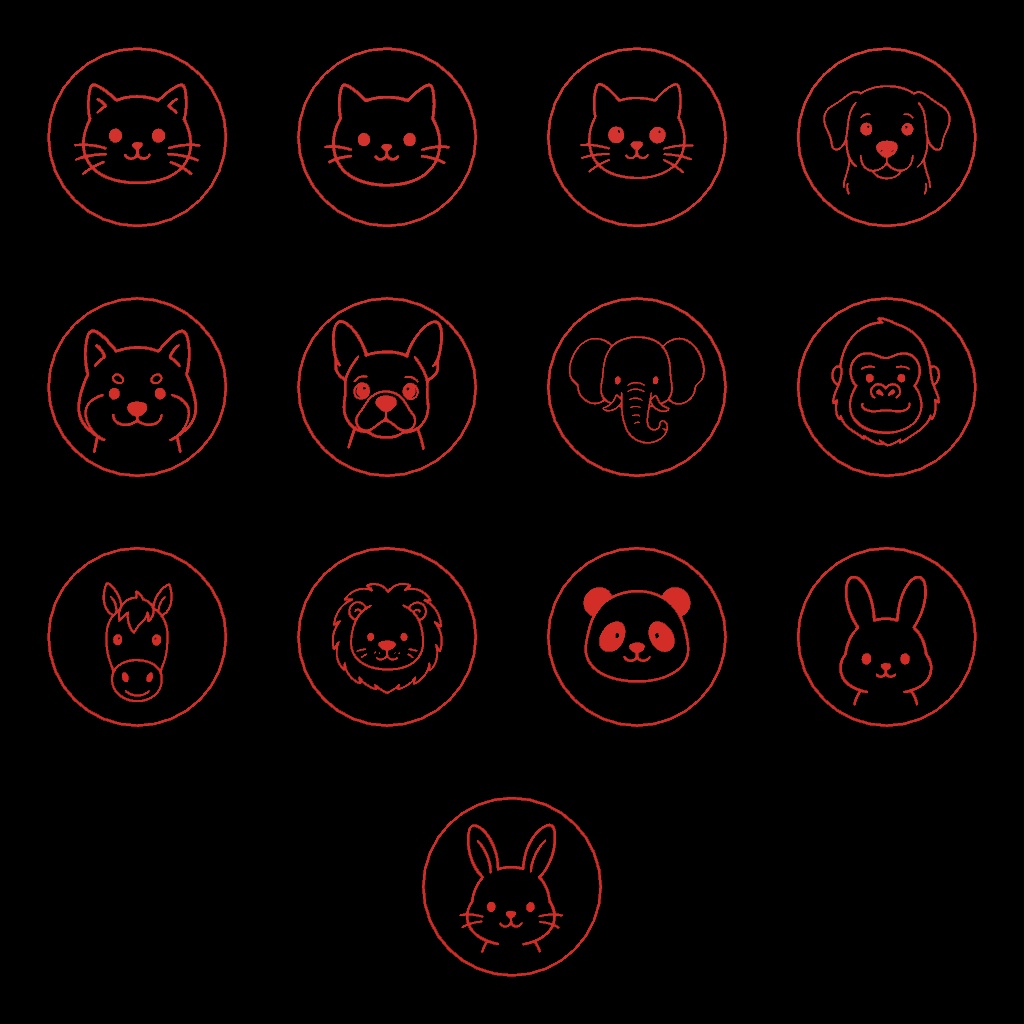 動物スタンプセット 絵柄13種×枠形状3種