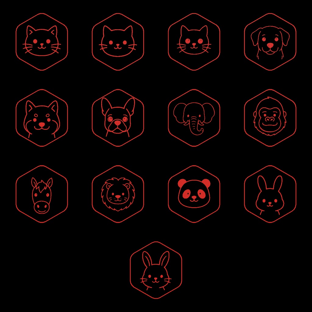 動物スタンプセット 絵柄13種×枠形状3種