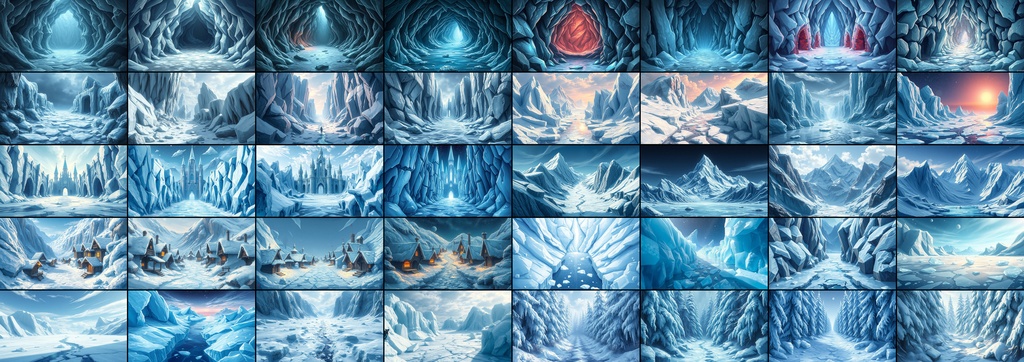 氷の城、氷のダンジョン洞窟、氷山 アニメ風 背景素材 1920x1080 (40枚)