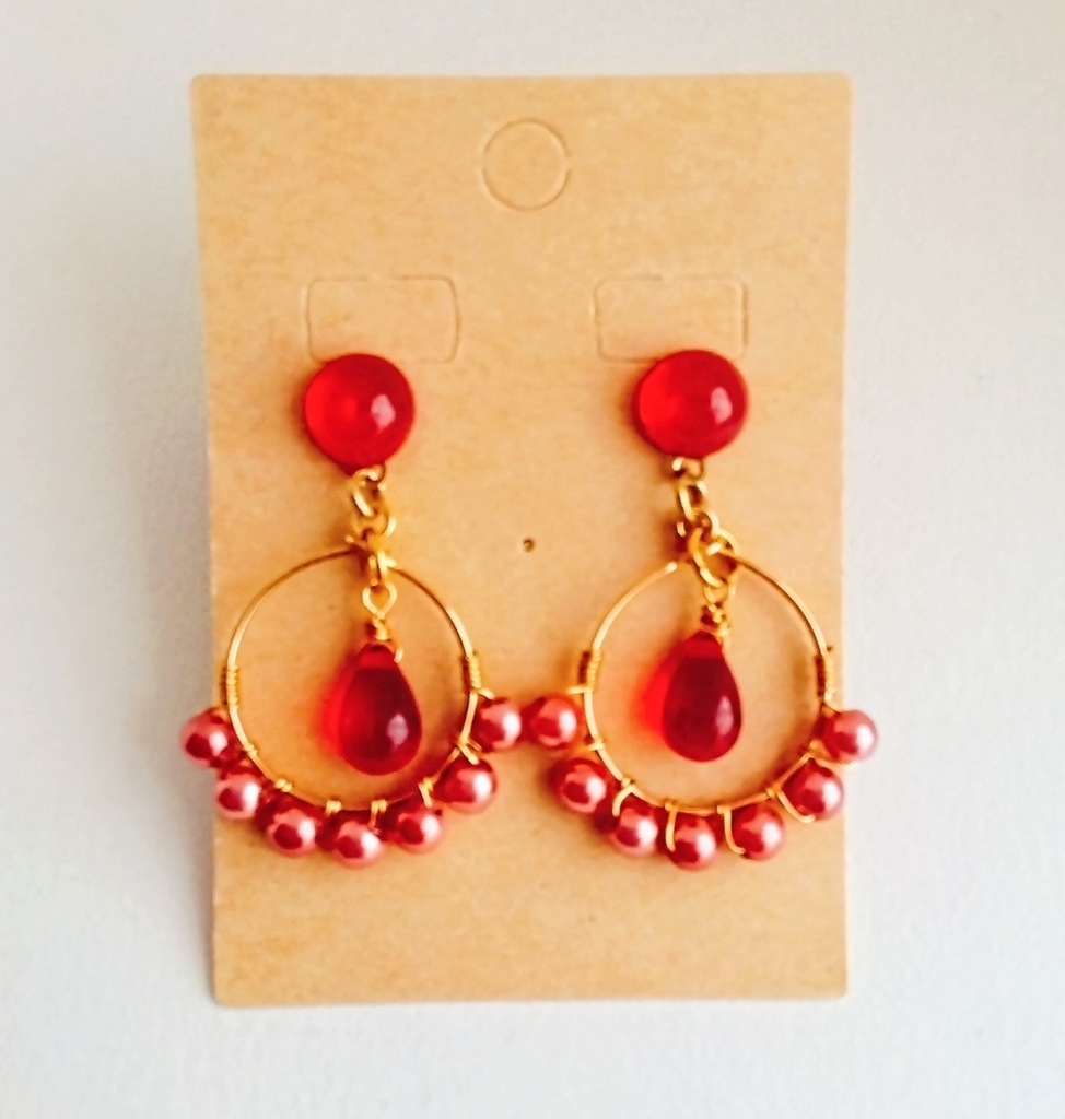 【匿名配送】オリエンタル風ピアス/赤【イヤリングも可】