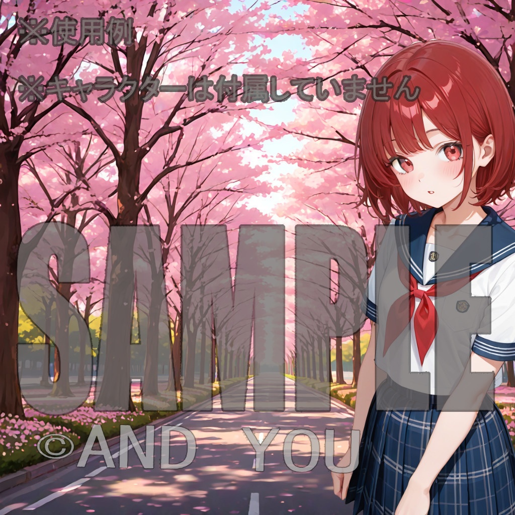 桜並木(昼)背景セット|日常風景 屋外シリーズ Vol.1