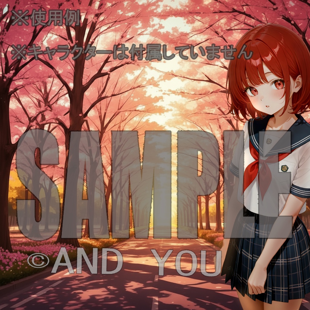 桜並木(夕方)背景セット|日常風景 屋外シリーズ Vol.1