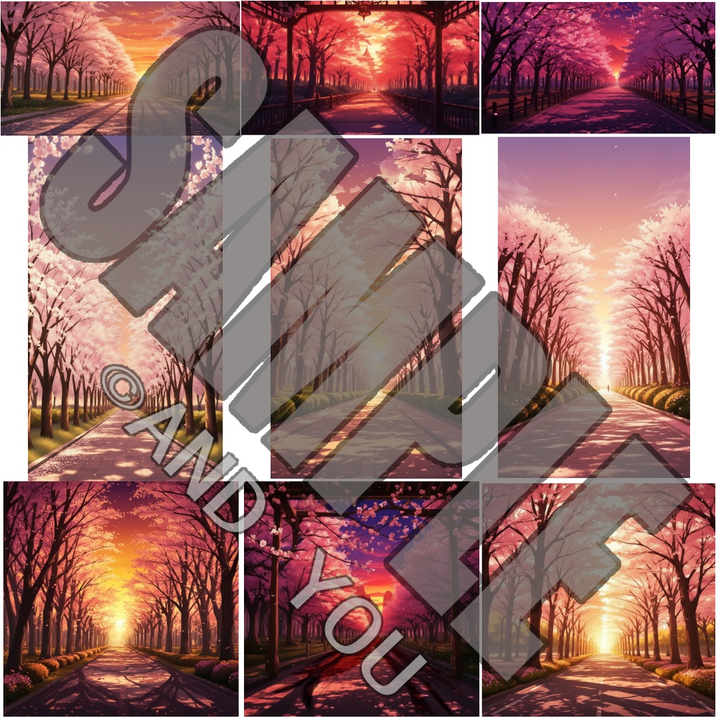 桜並木(夕方)背景セット|日常風景 屋外シリーズ Vol.1