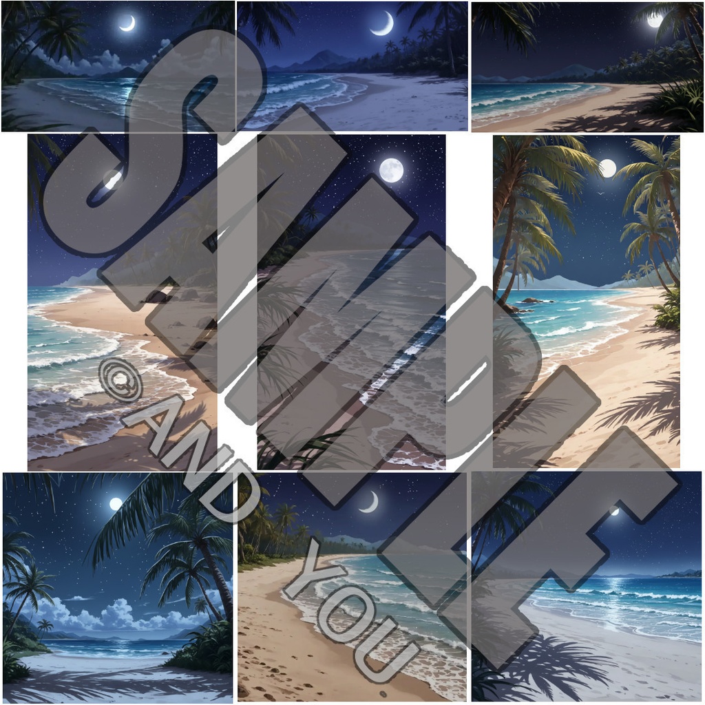 海岸(夜)背景セット|日常風景 屋外シリーズ Vol.2