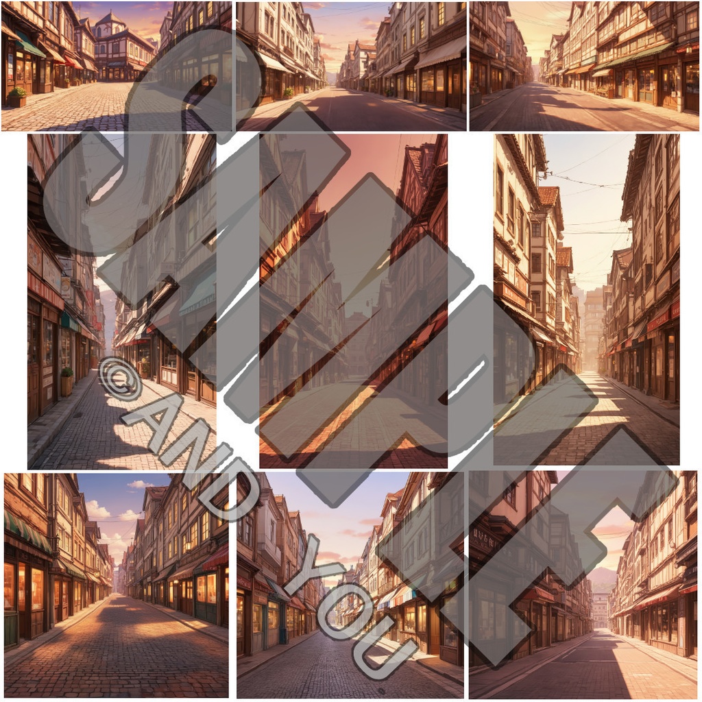 商店街(夕方)背景セット|日常風景 屋外シリーズ Vol.3