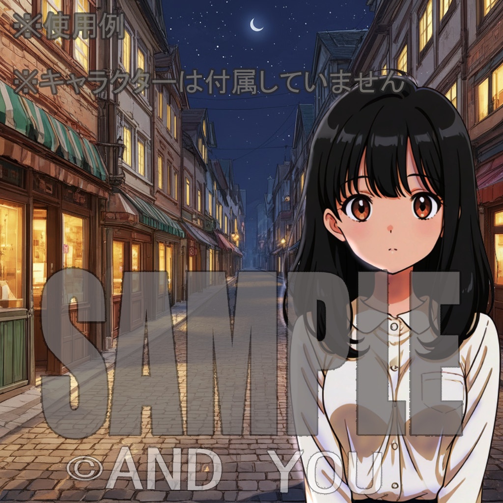 商店街(夜)背景セット|日常風景 屋外シリーズ Vol.3