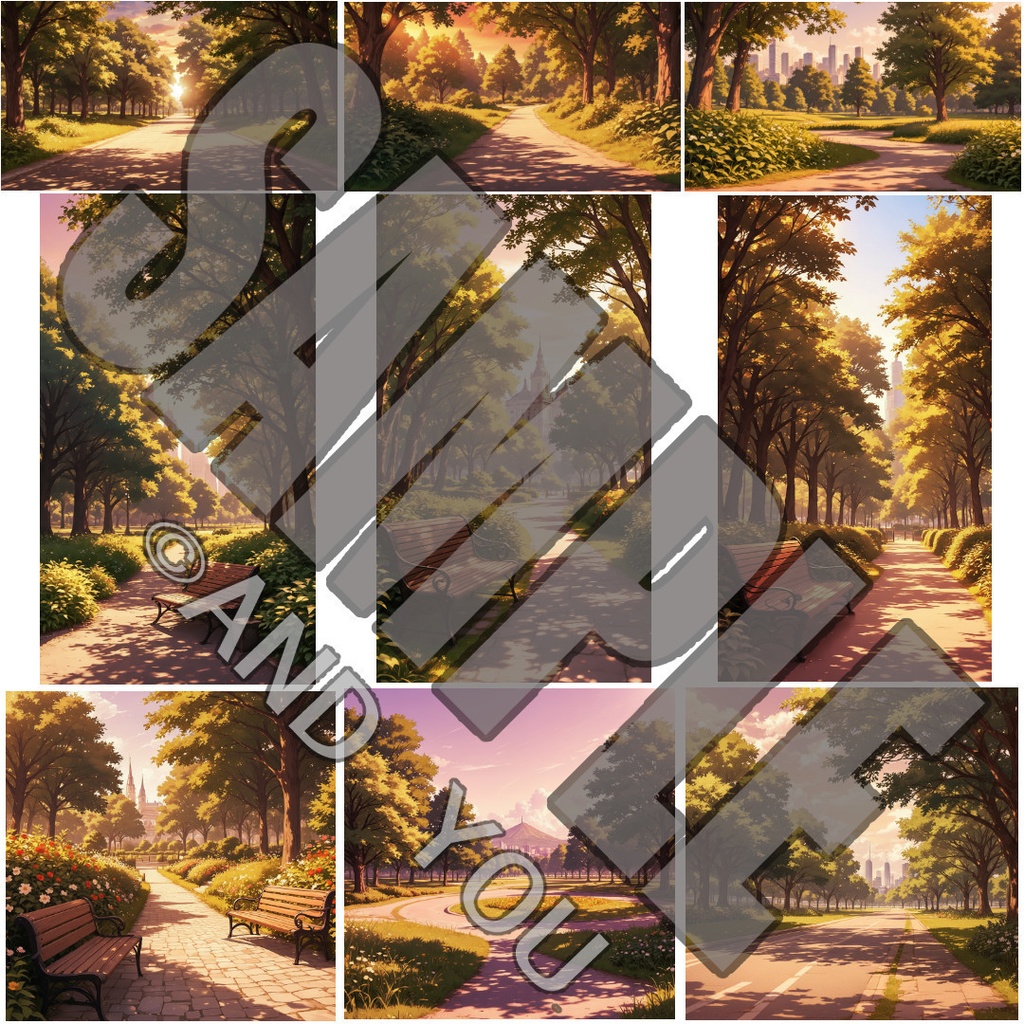 公園(夕方)背景セット|日常風景 屋外シリーズ Vol.4