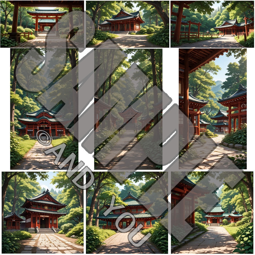 神社(昼)背景セット|日常風景 屋外シリーズ Vol.5