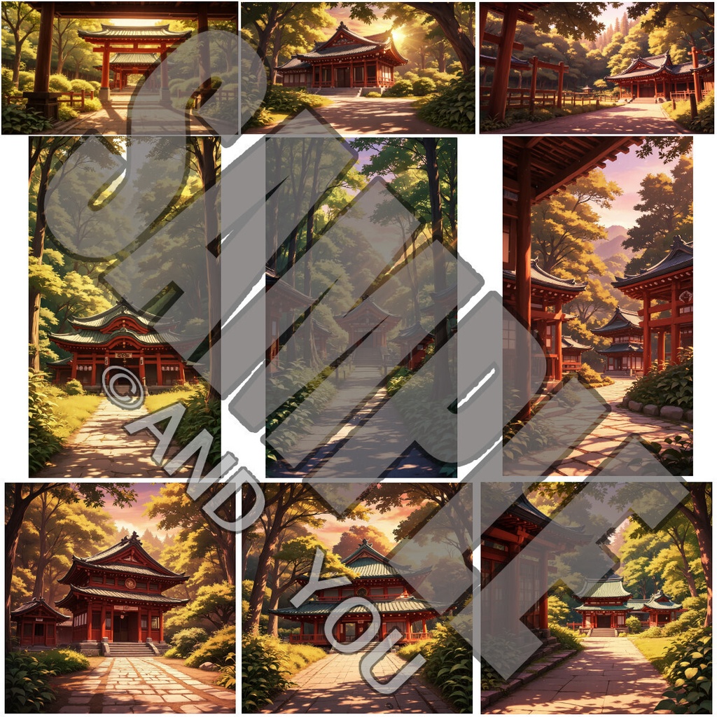 神社(夕方)背景セット|日常風景 屋外シリーズ Vol.5