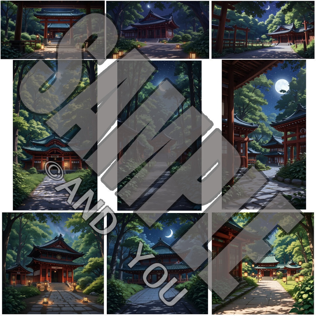 神社(夜)背景セット|日常風景 屋外シリーズ Vol.5