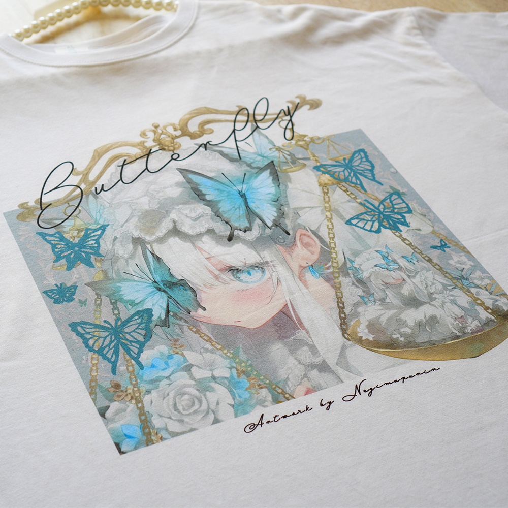 butterfly_C108オリジナルTシャツ_ねぎまぷりん【びんぼー旅レシピ】