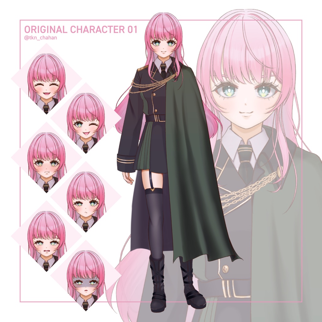 【立ち絵素材01】フリー素材イラスト / 全身 / 女性 / 少女 / 軍服 / ピンク髪