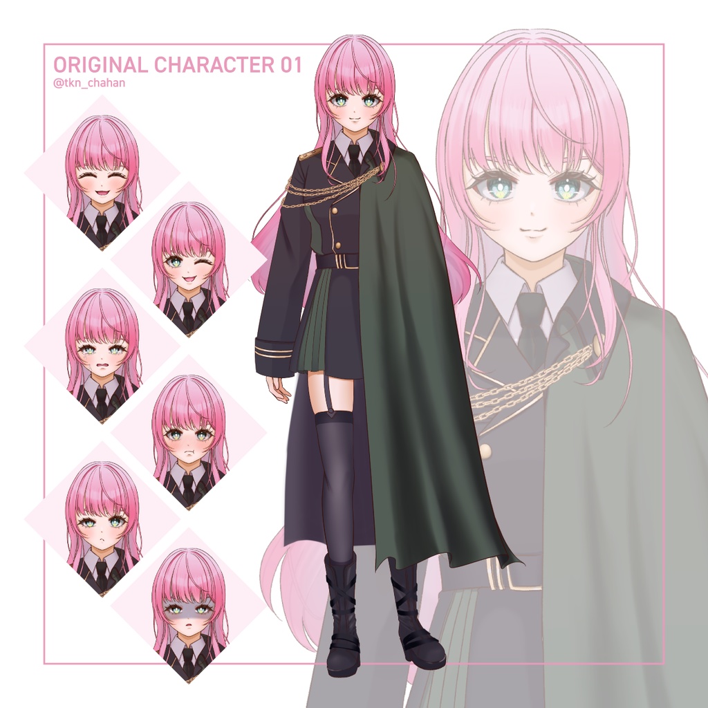 【立ち絵素材01】フリー素材イラスト / 全身 / 女性 / 少女 / 軍服 / ピンク髪