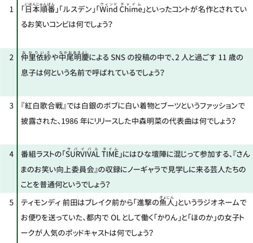 Forest【芸能クイズ問題集】