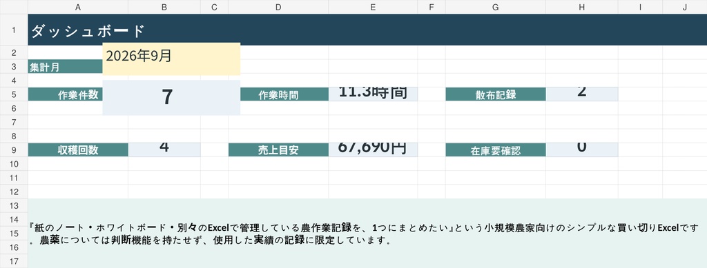 農作業らくらくExcel|圃場・作業・散布・資材・収穫を1つで管理【買い切り】