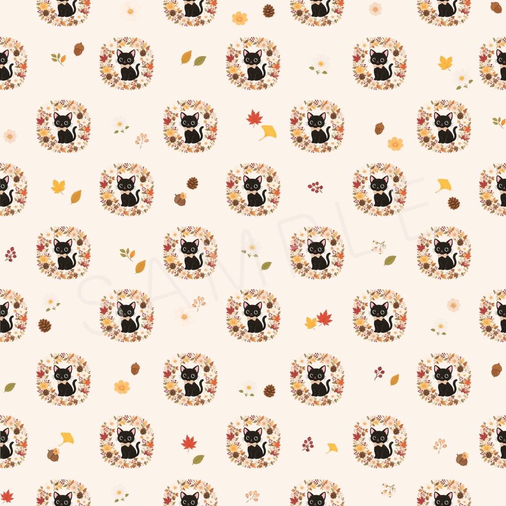 黒ねこ花だより|秋のくろちゃん デジタルペーパー 3種セット
