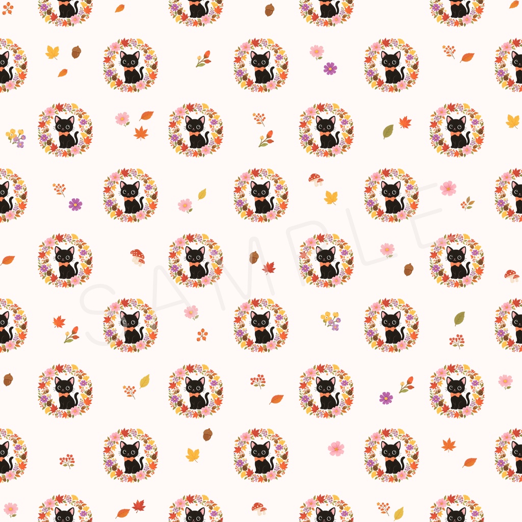 黒ねこ花だより|秋のくろちゃん デジタルペーパー 3種セット