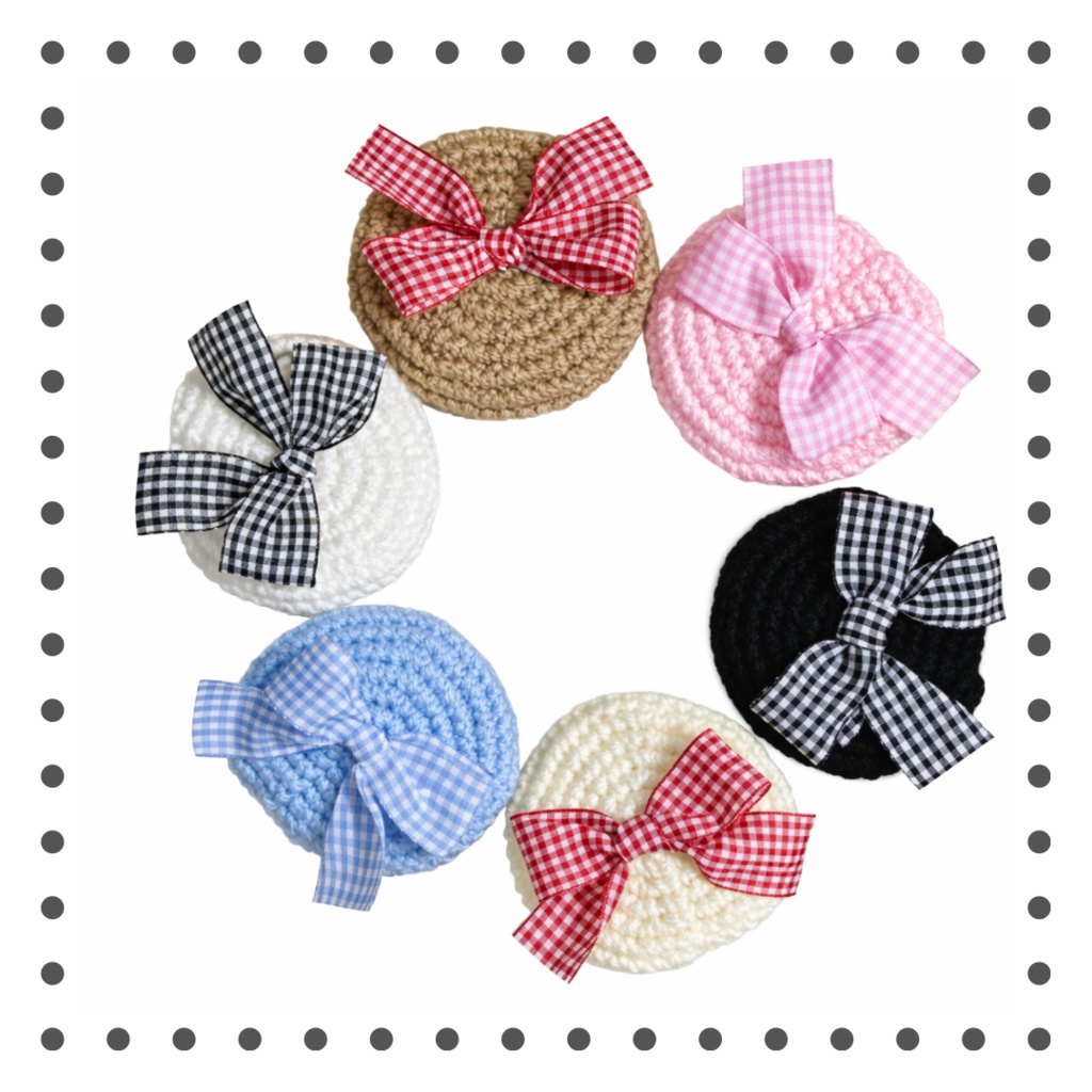 チェックリボンベレー帽