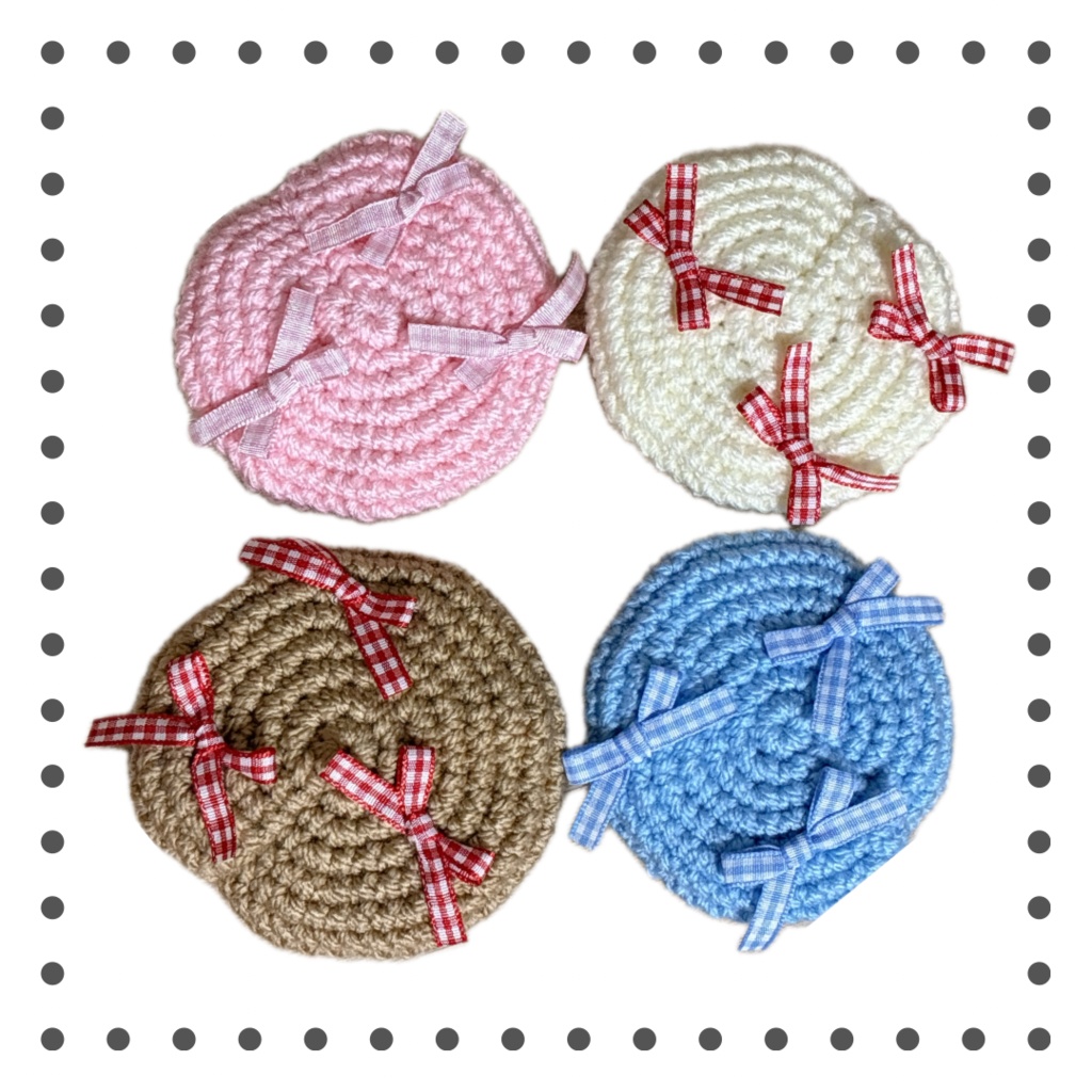 チェック細リボンニットベラー帽