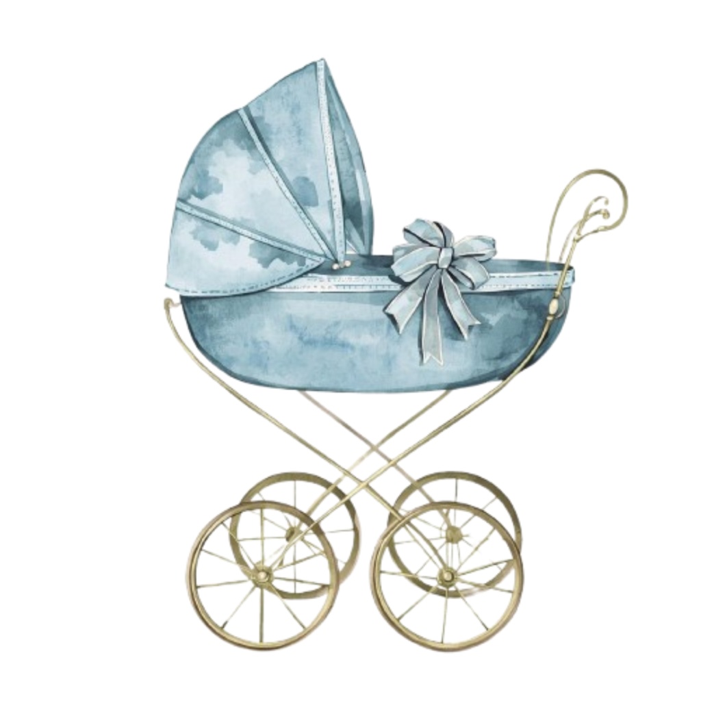 水彩ブルーアンティーク風ベビーシャワークリップアートセット(10点・PNG透過)