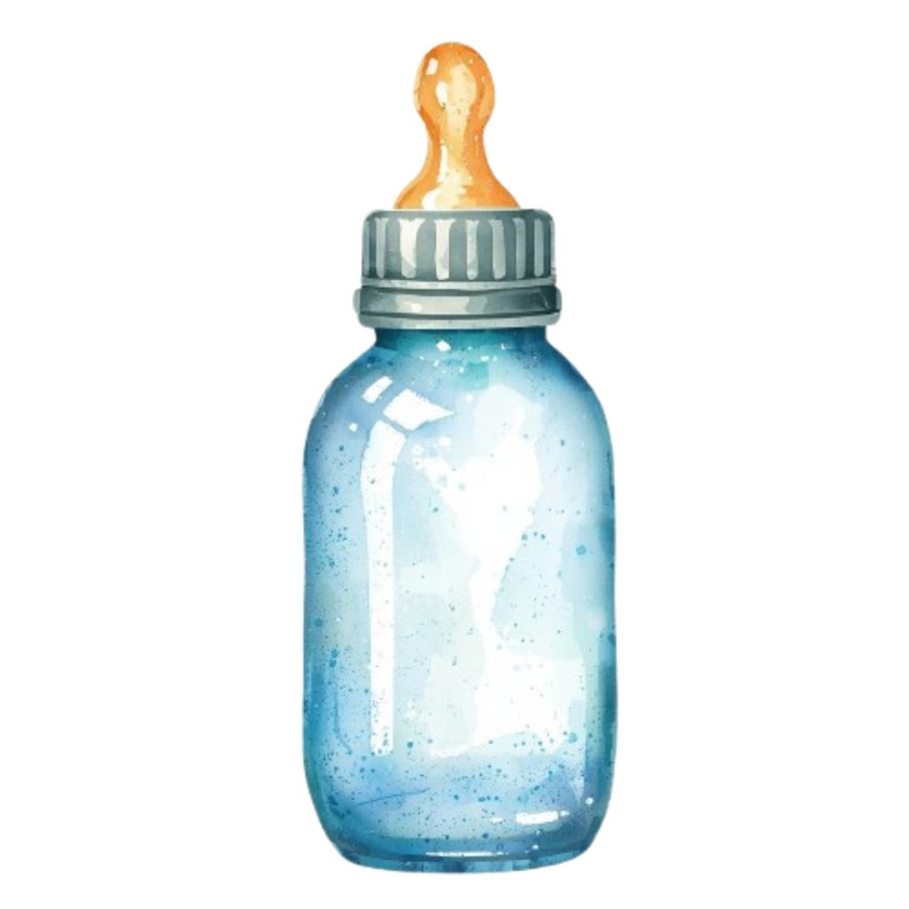 水彩ブルーアンティーク風ベビーシャワークリップアートセット(10点・PNG透過)