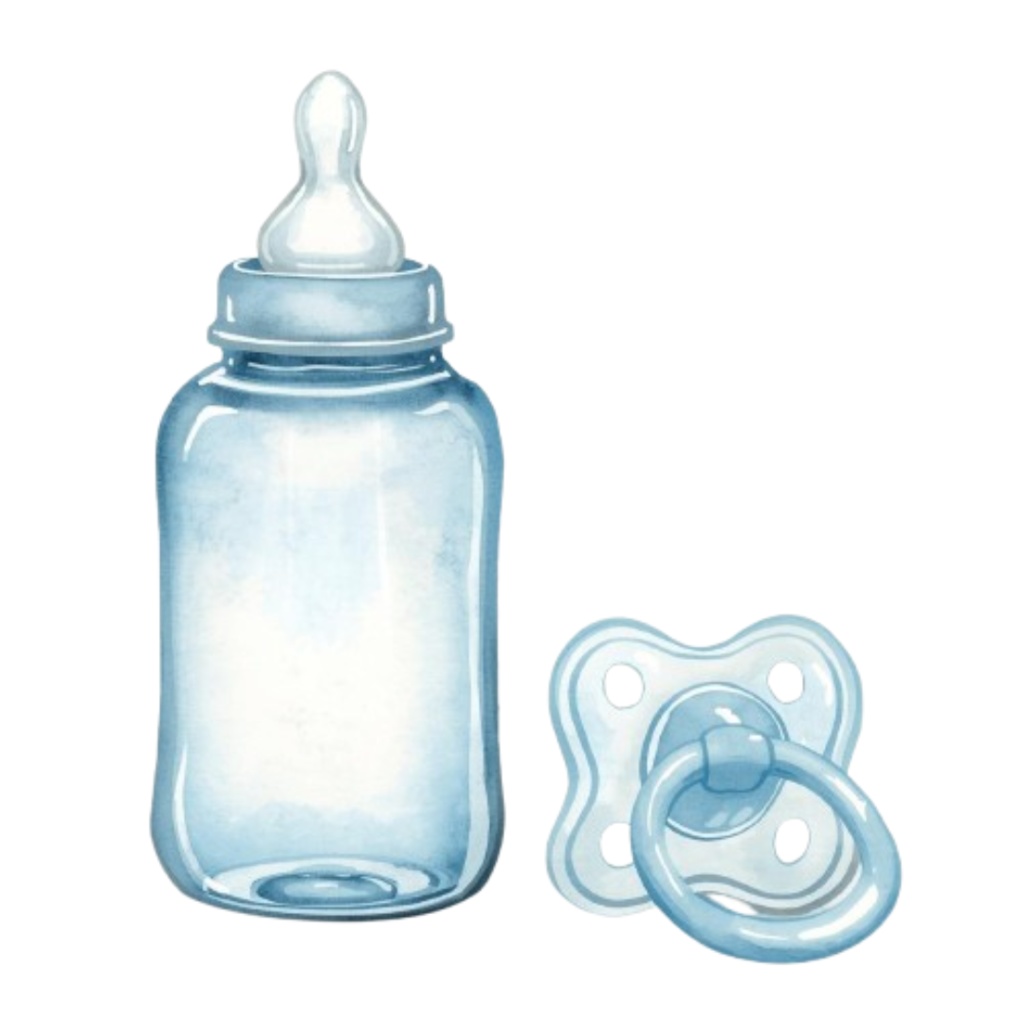 水彩ブルーアンティーク風ベビーシャワークリップアートセット(10点・PNG透過)