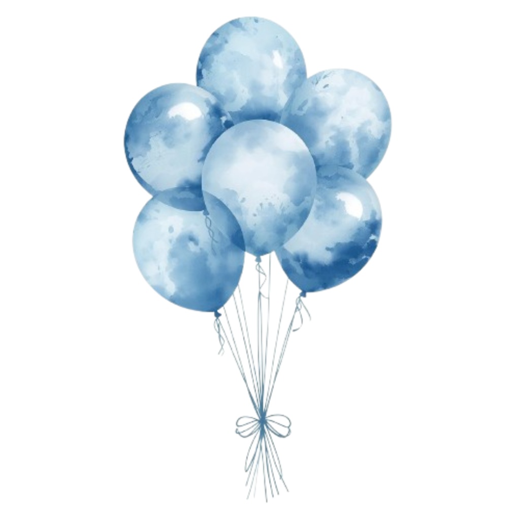 水彩ブルーアンティーク風ベビーシャワークリップアートセット(10点・PNG透過)