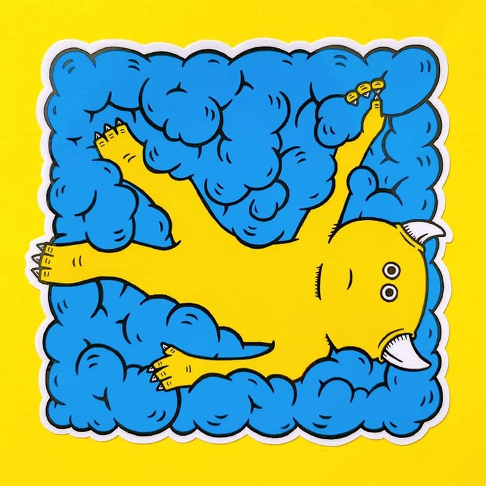 ステッカー もこもこキイロ 青