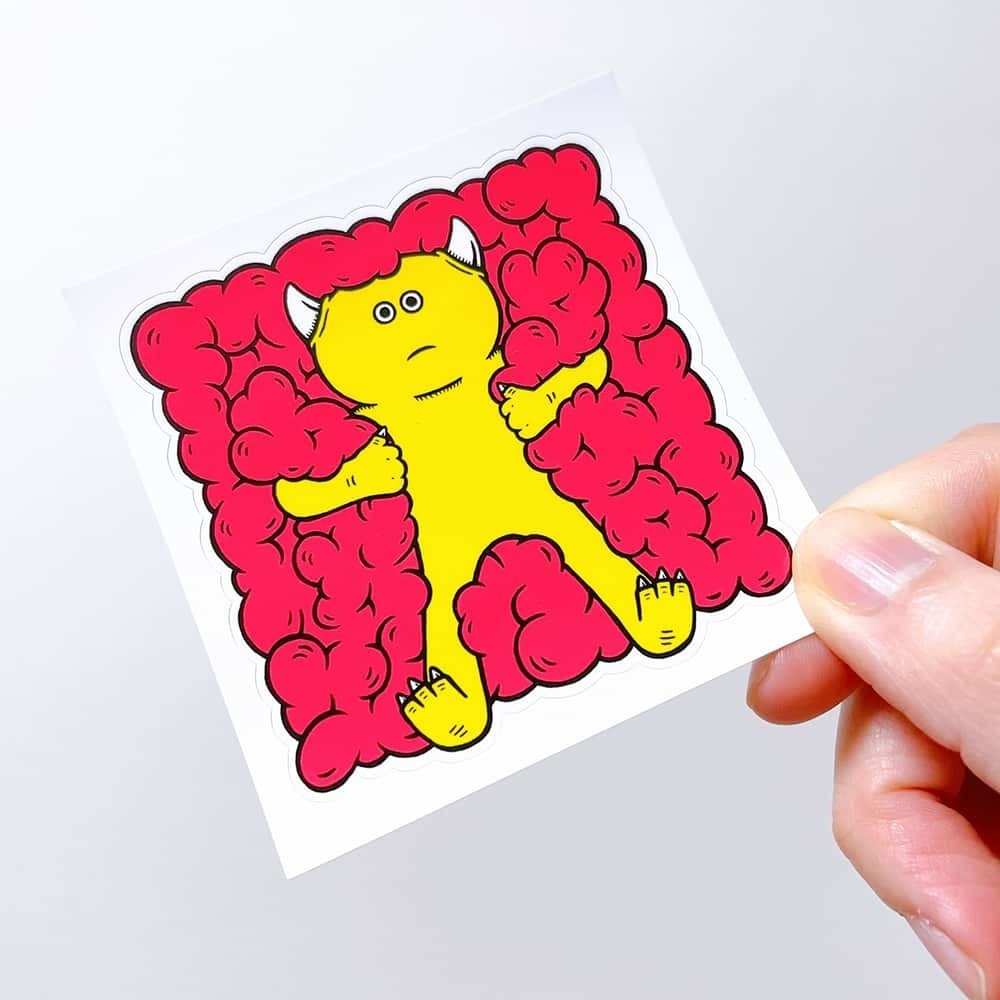 ステッカー もこもこキイロ ピンク
