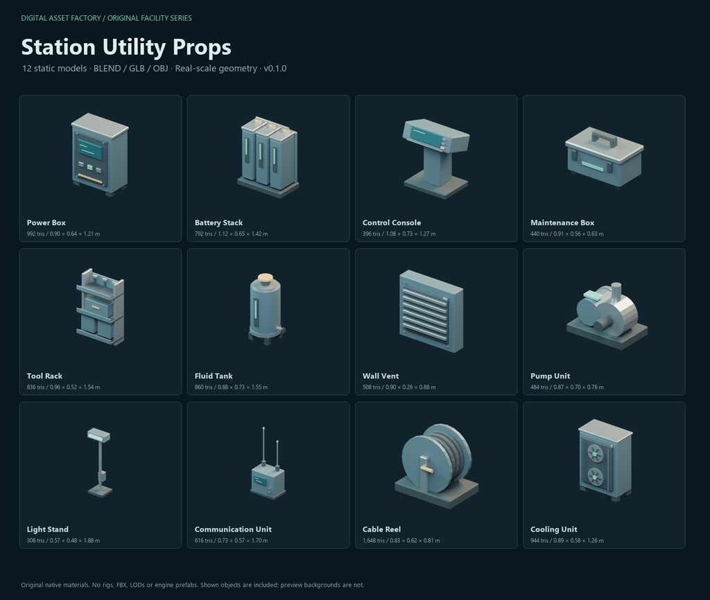 Station Utility Props|SF施設の3D小道具12種 v0.1.0