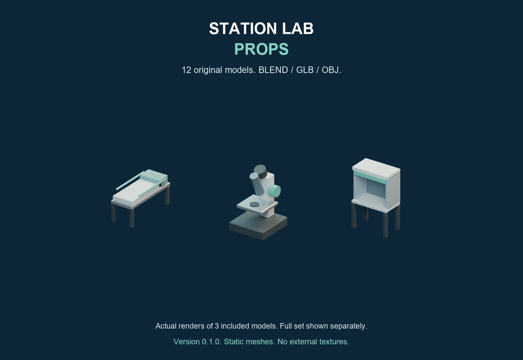 Station Lab Props v0.1.0｜研究室3D小物12種