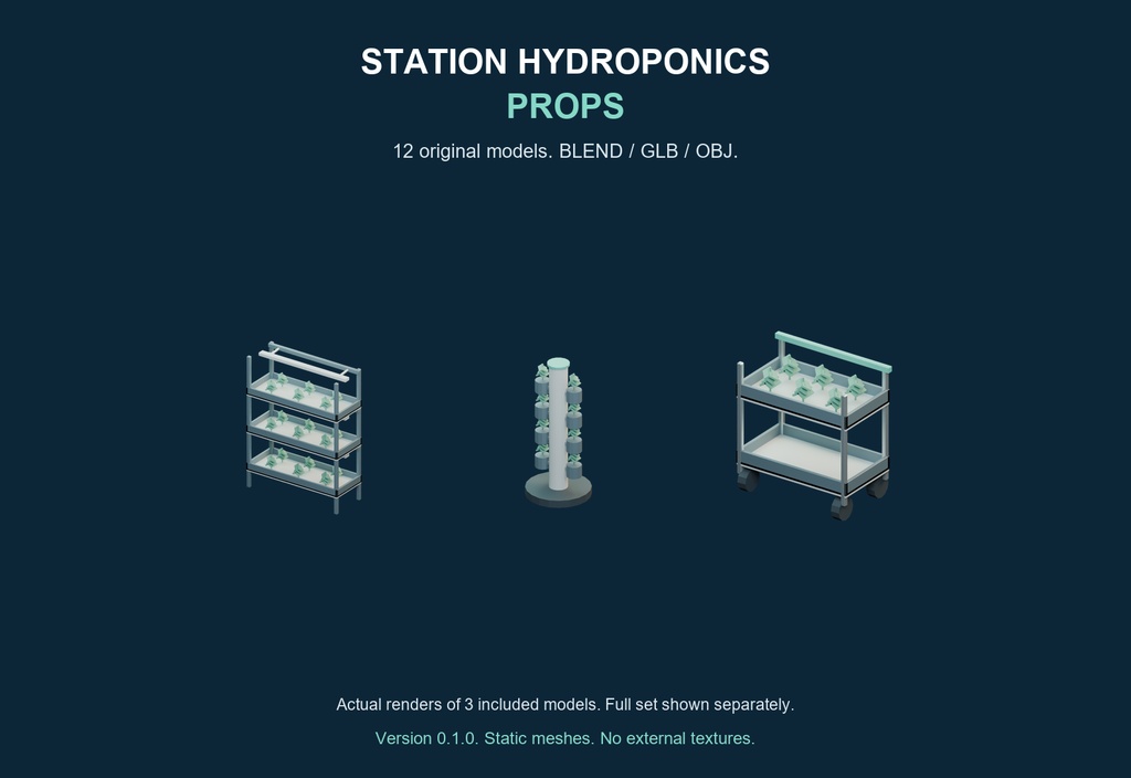 Station Hydroponics Props v0.1.0｜水耕栽培3D小物12種