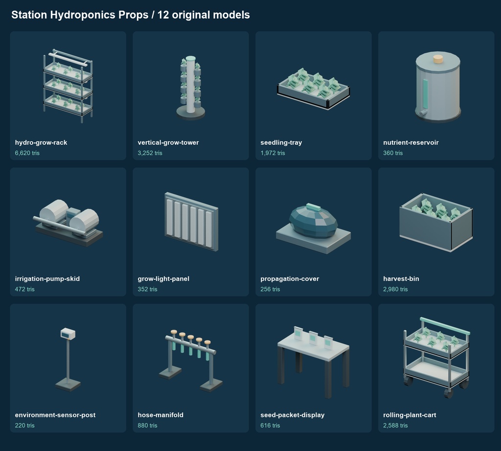 Station Hydroponics Props v0.1.0|水耕栽培3D小物12種
