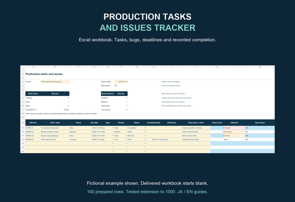 Production Tasks and Issues Tracker v0.1.0｜制作タスク・不具合管理