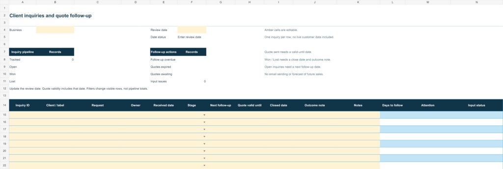 Client Inquiries and Quote Follow-up Tracker v0.1.0|問い合わせ・見積フォロー管理
