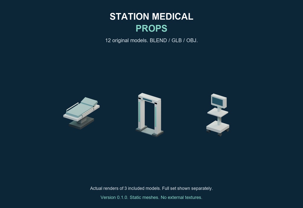 医療区画の3D小物12種|Station Medical Props v0.1.0