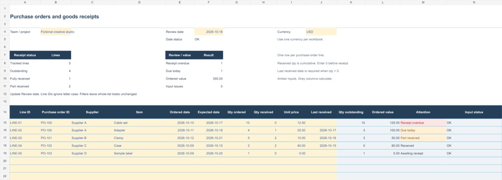 発注・入荷管理 Excelテンプレート|Purchase Orders and Goods Receipts v0.1.0