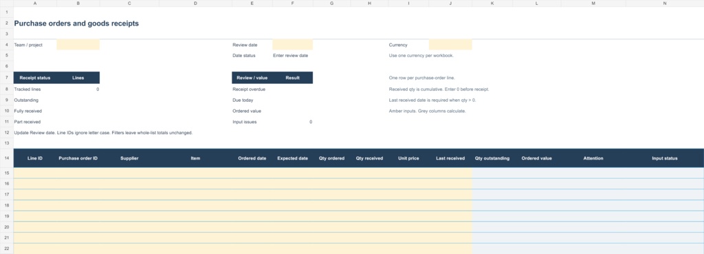 発注・入荷管理 Excelテンプレート|Purchase Orders and Goods Receipts v0.1.0