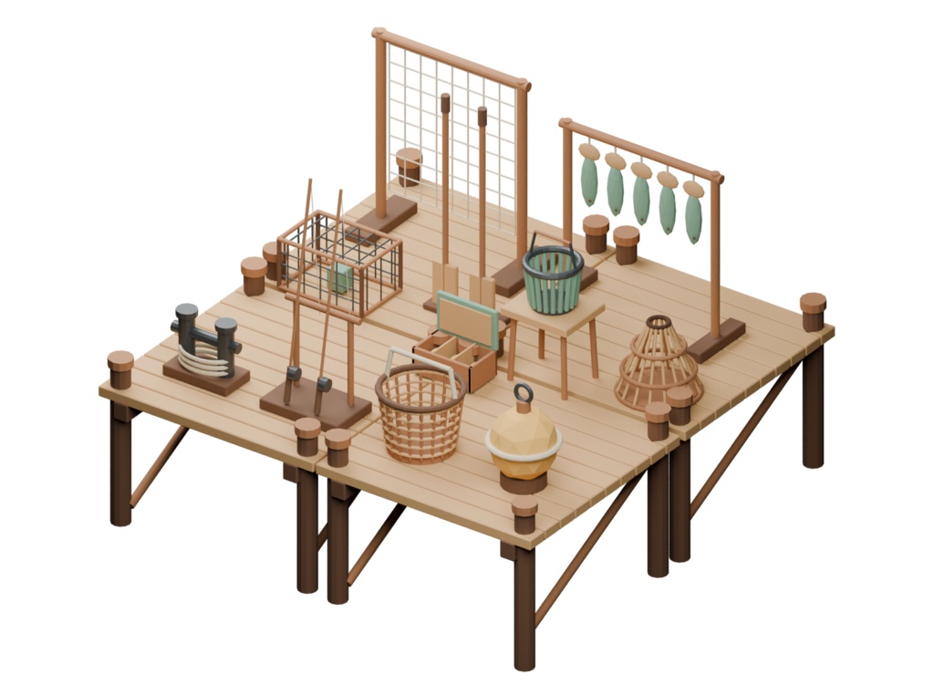 Village Fishing Dock Props v0.1.0|漁港・釣り場の3D小物12種