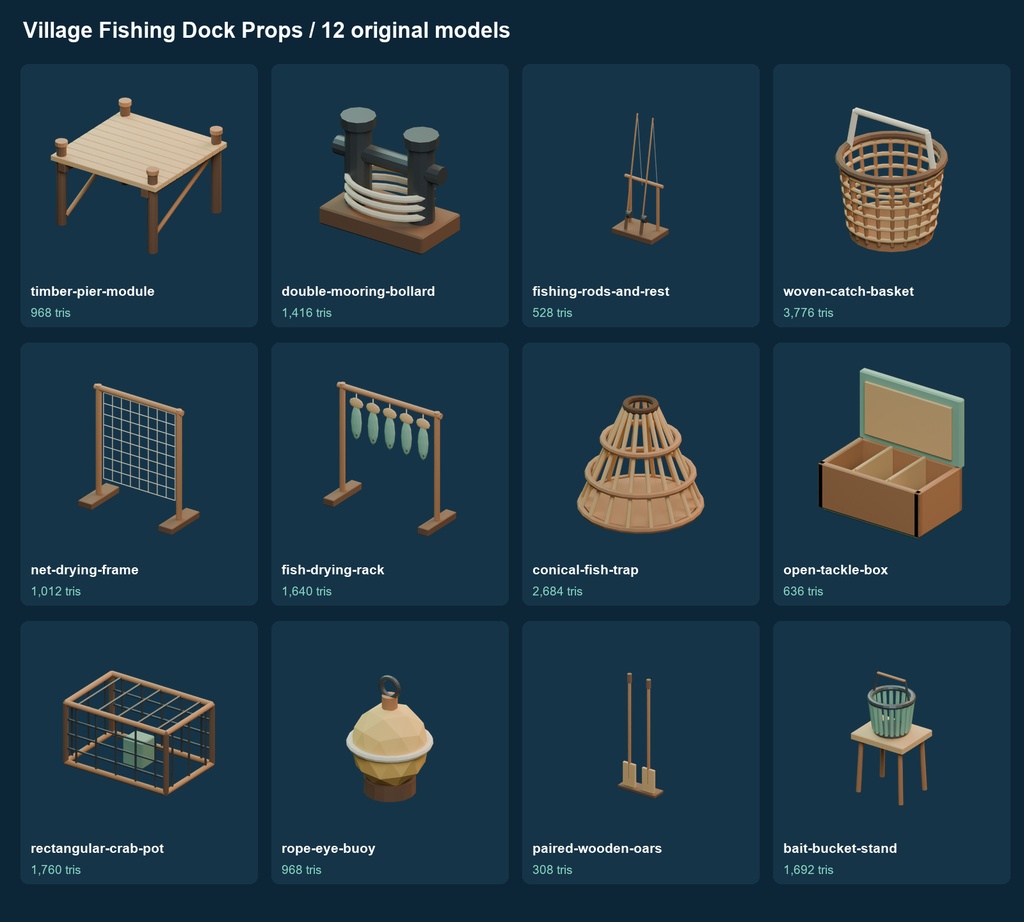 Village Fishing Dock Props v0.1.0|漁港・釣り場の3D小物12種