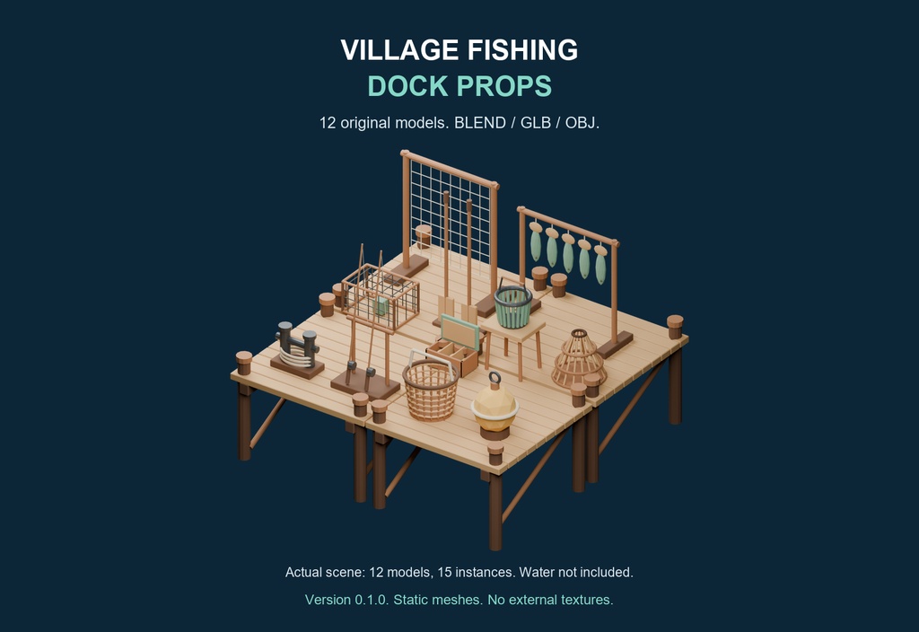 Village Fishing Dock Props v0.1.0｜漁港・釣り場の3D小物12種