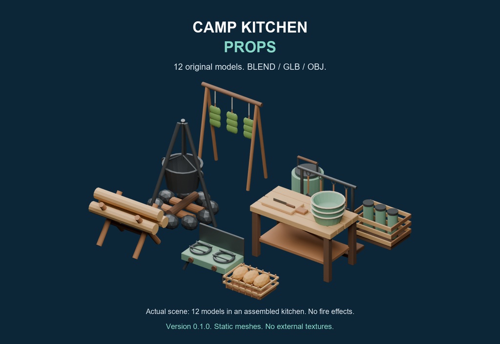野営・調理場の3D小物12種｜Camp Kitchen Props v0.1.0