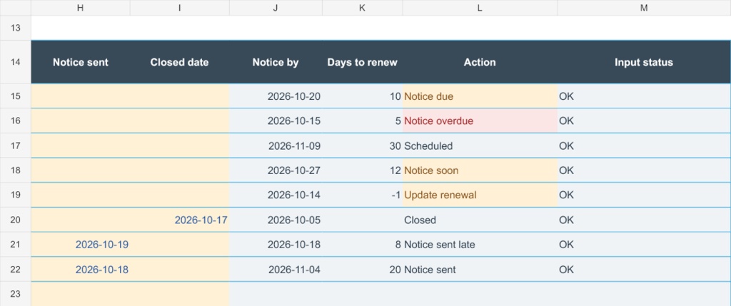 更新・通知期限管理テンプレート|Renewal and Notice Tracker v0.1.0