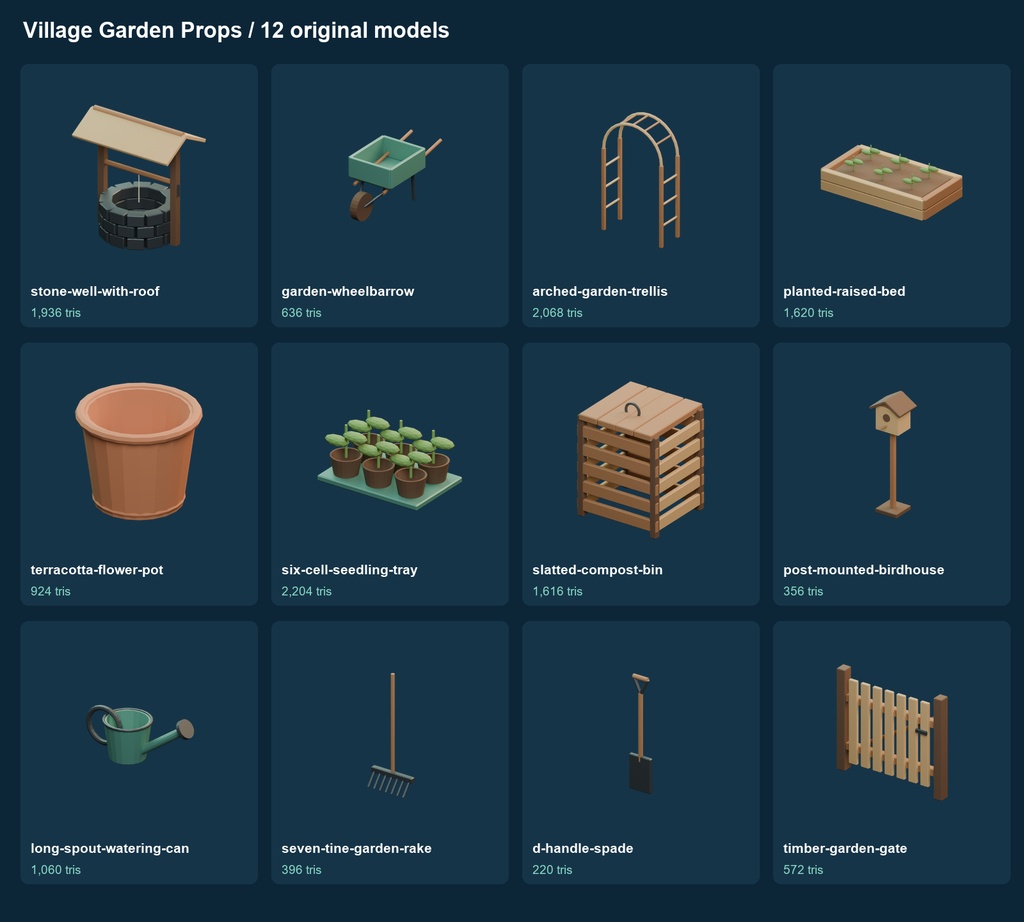 村の庭づくり3D小物12種|Village Garden Props v0.1.0
