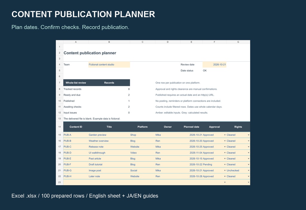 コンテンツ公開予定管理テンプレート｜Content Publication Planner v0.1.0