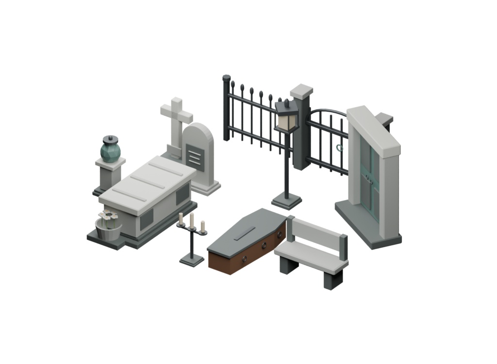 墓地の中庭3D小物12種|Cemetery Courtyard Props v0.1.0