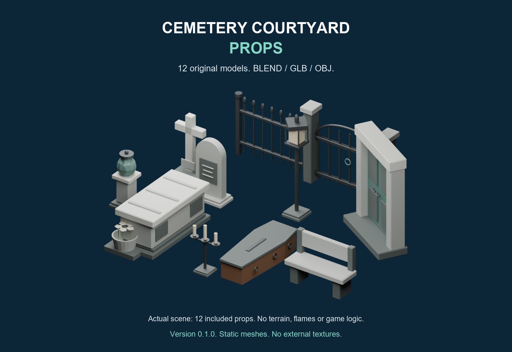 墓地の中庭3D小物12種｜Cemetery Courtyard Props v0.1.0